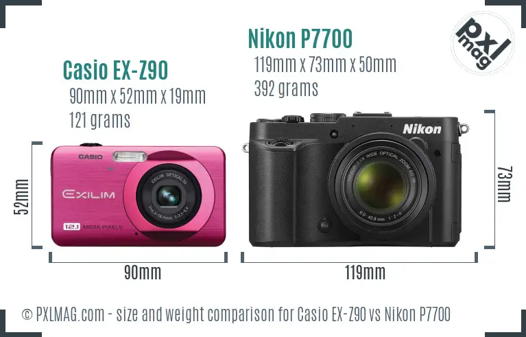 Casio EX-Z90 vs Nikon P7700 size comparison