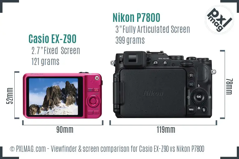 Casio EX-Z90 vs Nikon P7800 Screen and Viewfinder comparison
