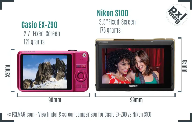 Casio EX-Z90 vs Nikon S100 Screen and Viewfinder comparison Casio EX-Z90 vs Nikon S100 Screen and Viewfinder comparison
