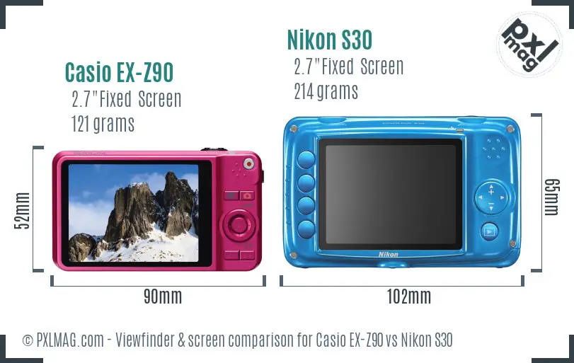 Casio EX-Z90 vs Nikon S30 Screen and Viewfinder comparison