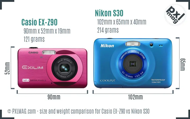 Casio EX-Z90 vs Nikon S30 size comparison