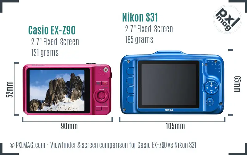Casio EX-Z90 vs Nikon S31 Screen and Viewfinder comparison