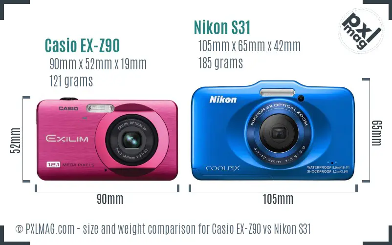 Casio EX-Z90 vs Nikon S31 size comparison