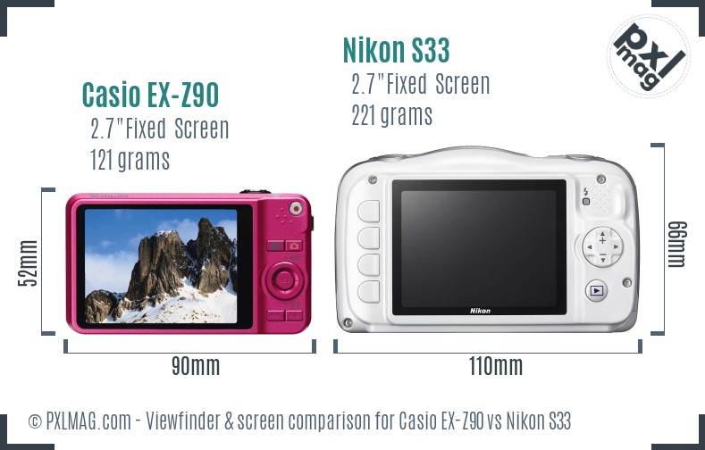 Casio EX-Z90 vs Nikon S33 Screen and Viewfinder comparison