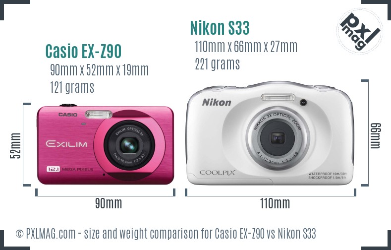 Casio EX-Z90 vs Nikon S33 size comparison