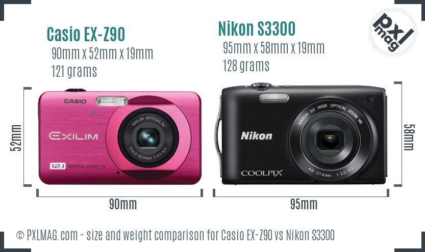 Casio EX-Z90 vs Nikon S3300 size comparison