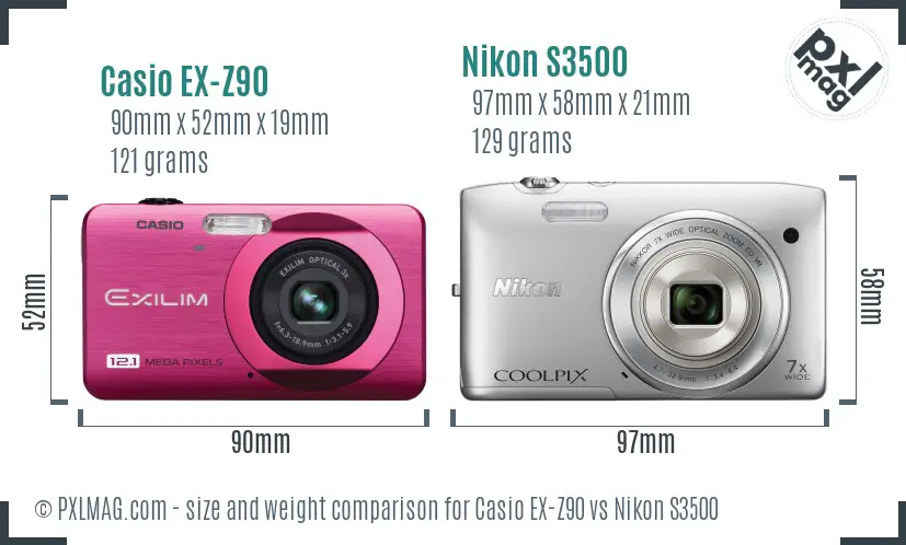 Casio EX-Z90 vs Nikon S3500 size comparison