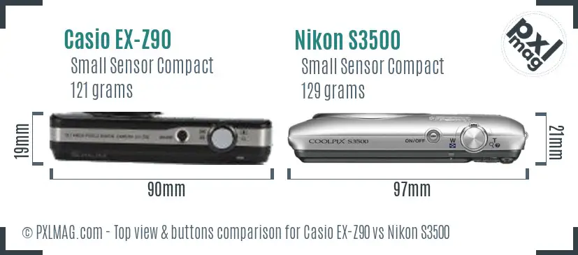 Casio EX-Z90 vs Nikon S3500 top view buttons comparison