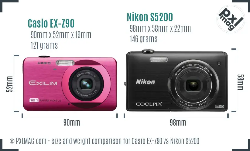 Casio EX-Z90 vs Nikon S5200 size comparison Casio EX-Z90 vs Nikon S5200 size comparison