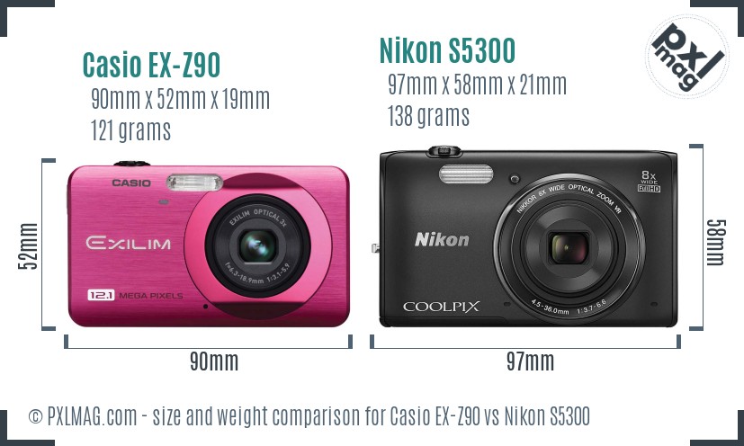 Casio EX-Z90 vs Nikon S5300 size comparison
