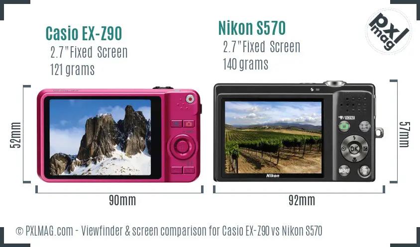 Casio EX-Z90 vs Nikon S570 Screen and Viewfinder comparison