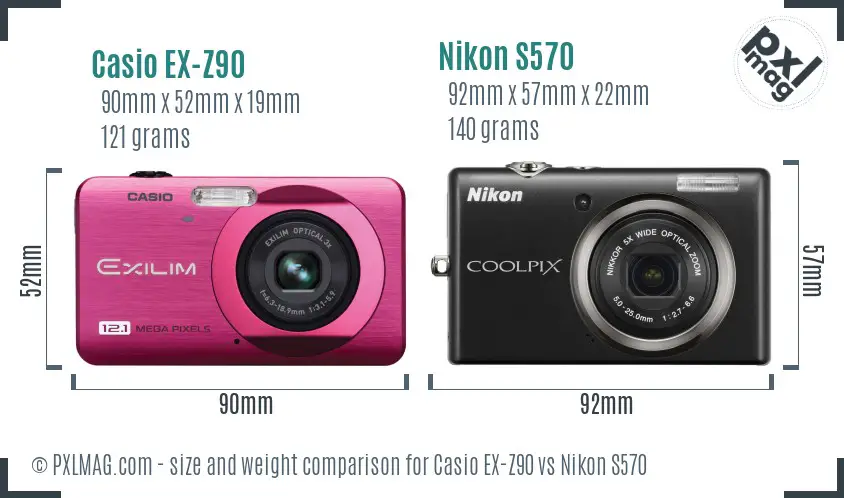 Casio EX-Z90 vs Nikon S570 size comparison