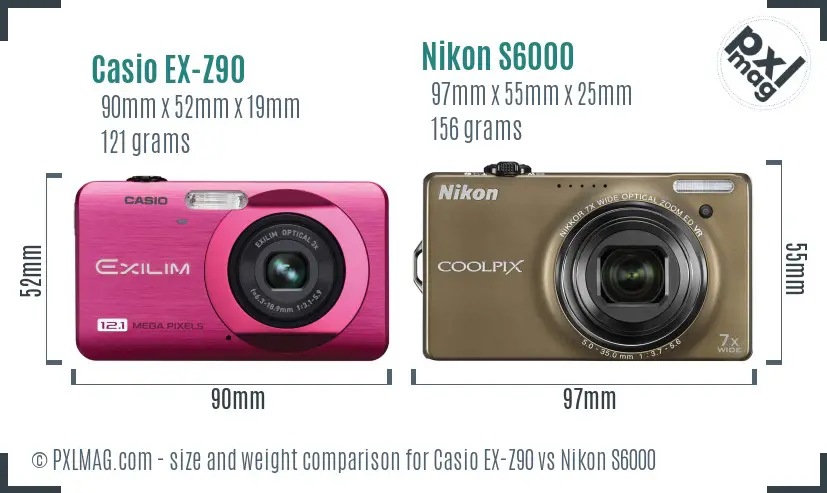 Casio EX-Z90 vs Nikon S6000 size comparison