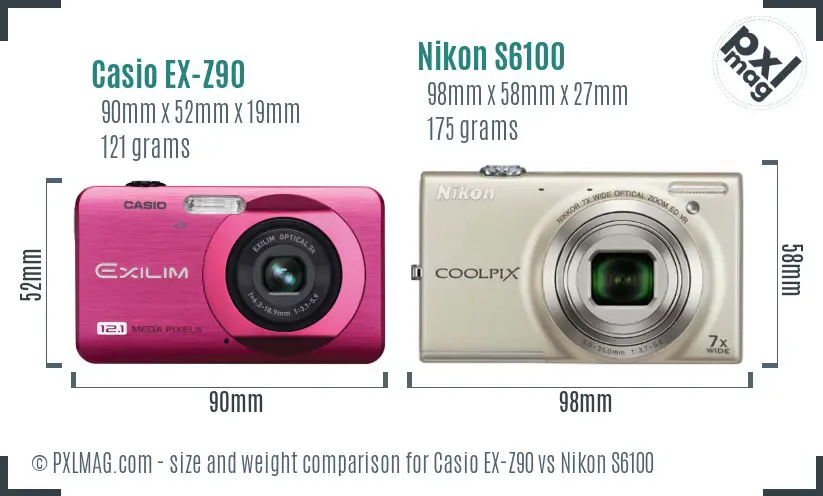 Casio EX-Z90 vs Nikon S6100 size comparison Casio EX-Z90 vs Nikon S6100 size comparison