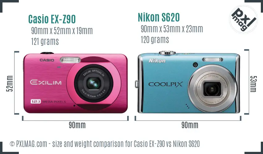 Casio EX-Z90 vs Nikon S620 size comparison