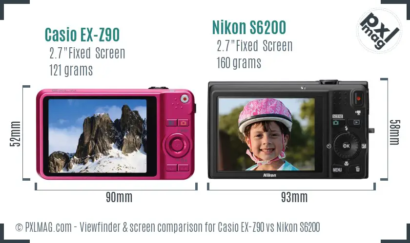 Casio EX-Z90 vs Nikon S6200 Screen and Viewfinder comparison