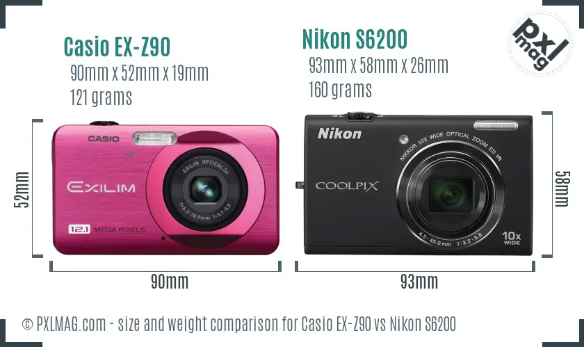 Casio EX-Z90 vs Nikon S6200 size comparison
