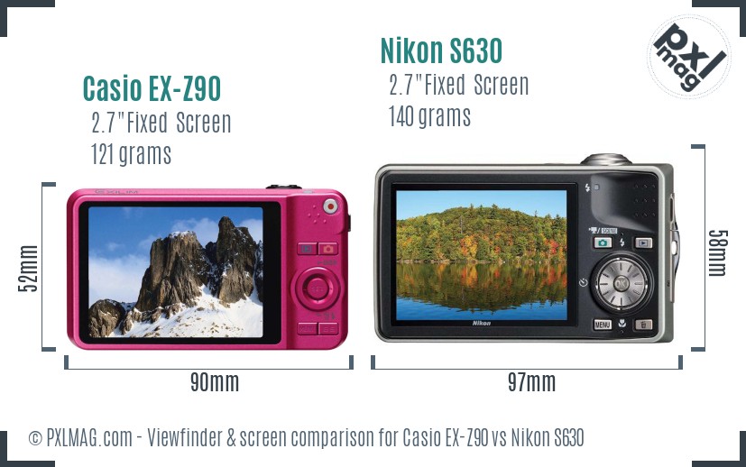 Casio EX-Z90 vs Nikon S630 Screen and Viewfinder comparison