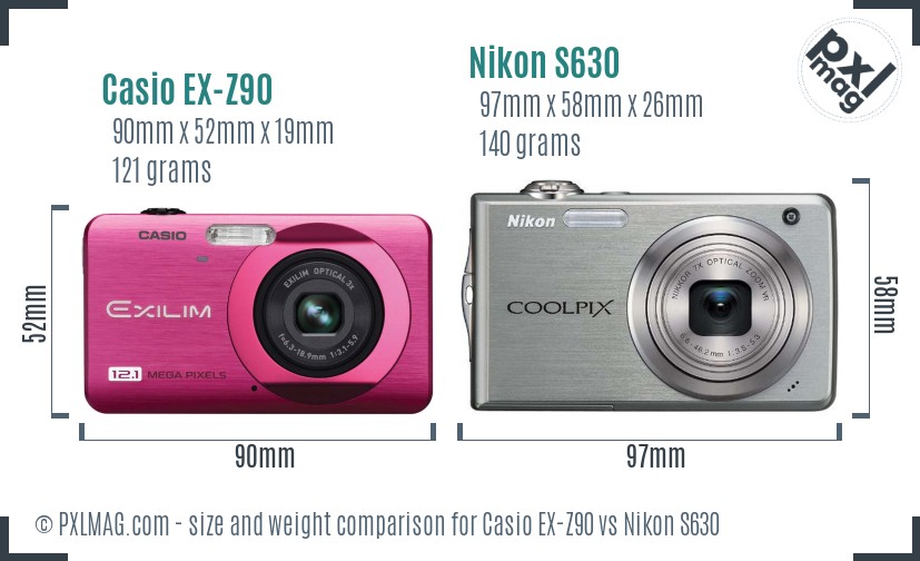 Casio EX-Z90 vs Nikon S630 size comparison