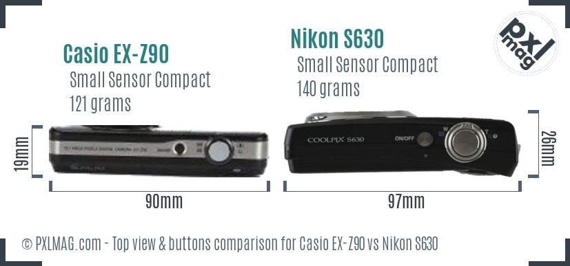 Casio EX-Z90 vs Nikon S630 top view buttons comparison