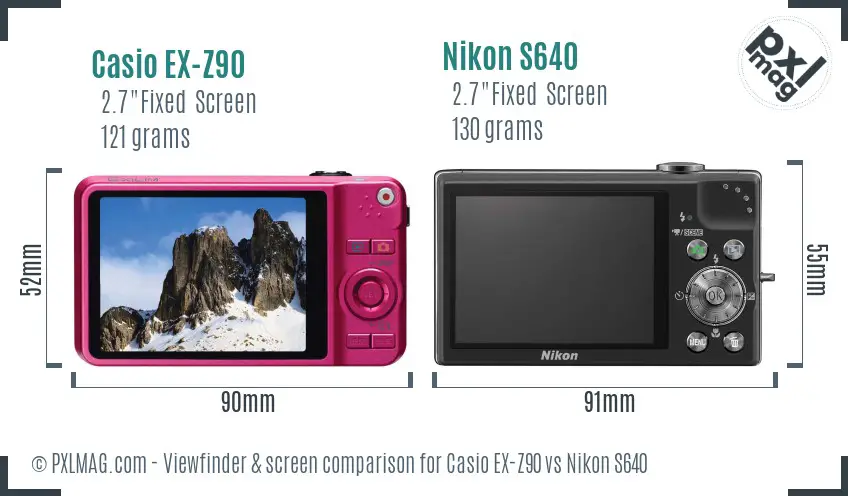 Casio EX-Z90 vs Nikon S640 Screen and Viewfinder comparison Casio EX-Z90 vs Nikon S640 Screen and Viewfinder comparison