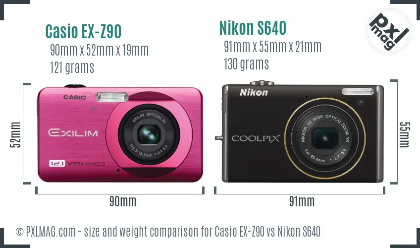 Casio EX-Z90 vs Nikon S640 size comparison Casio EX-Z90 vs Nikon S640 size comparison