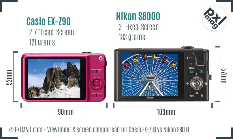 Casio EX-Z90 vs Nikon S8000 Screen and Viewfinder comparison