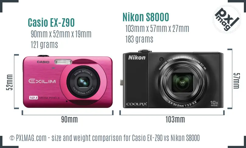 Casio EX-Z90 vs Nikon S8000 size comparison