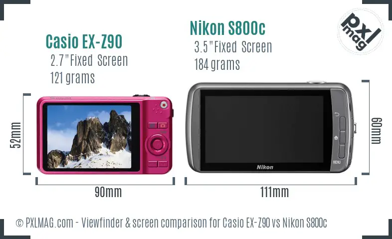 Casio EX-Z90 vs Nikon S800c Screen and Viewfinder comparison