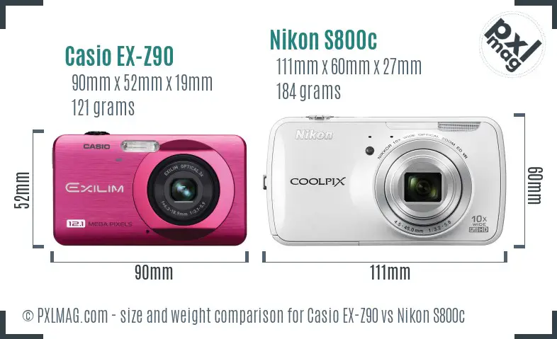 Casio EX-Z90 vs Nikon S800c size comparison