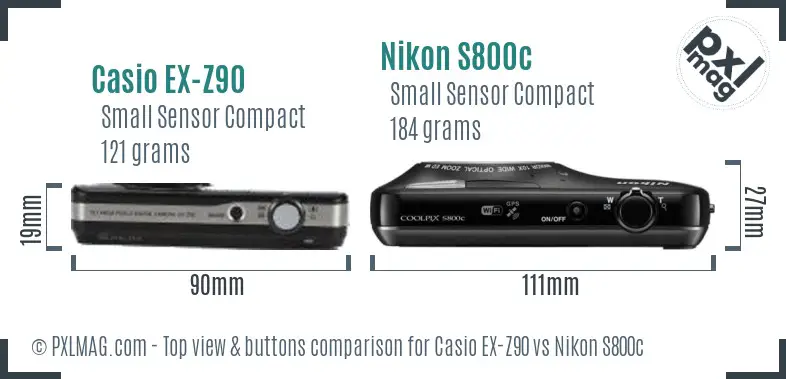 Casio EX-Z90 vs Nikon S800c top view buttons comparison