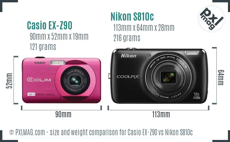 Casio EX-Z90 vs Nikon S810c size comparison Casio EX-Z90 vs Nikon S810c size comparison