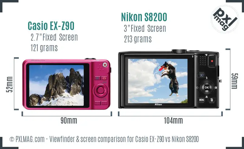 Casio EX-Z90 vs Nikon S8200 Screen and Viewfinder comparison