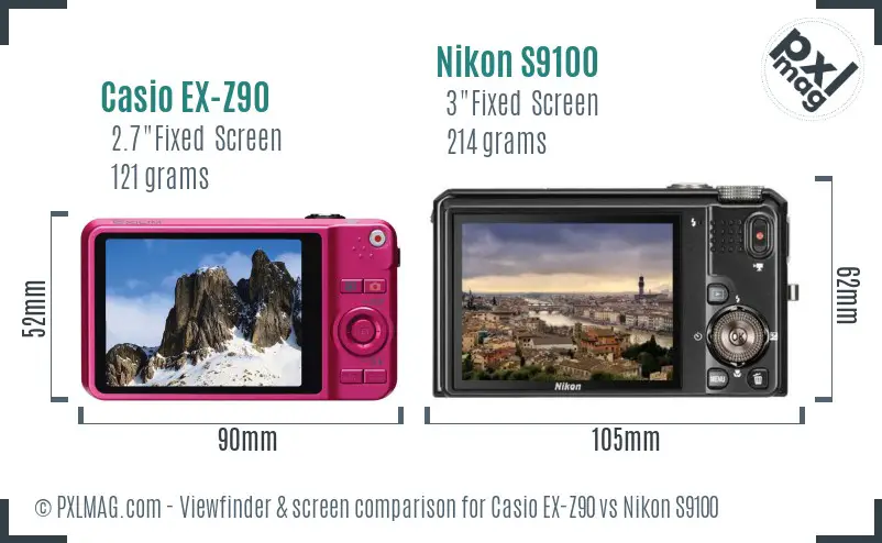 Casio EX-Z90 vs Nikon S9100 Screen and Viewfinder comparison