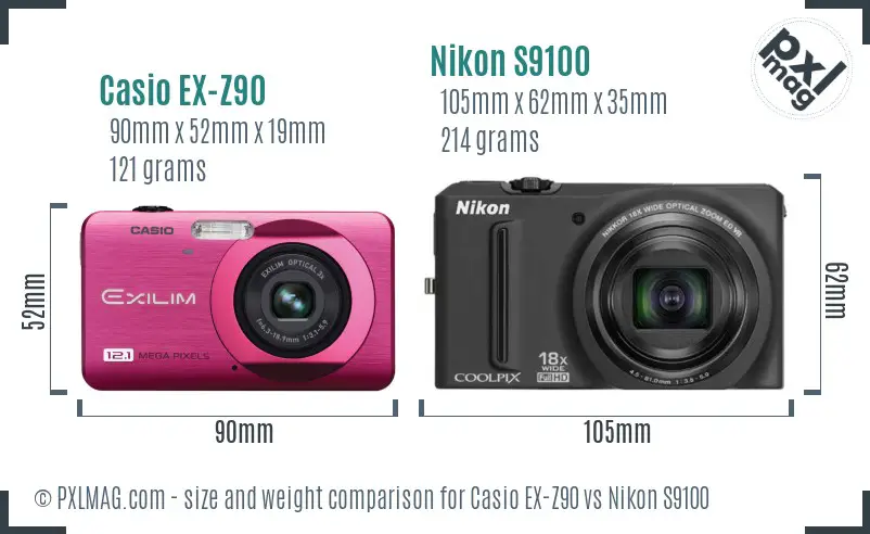 Casio EX-Z90 vs Nikon S9100 size comparison