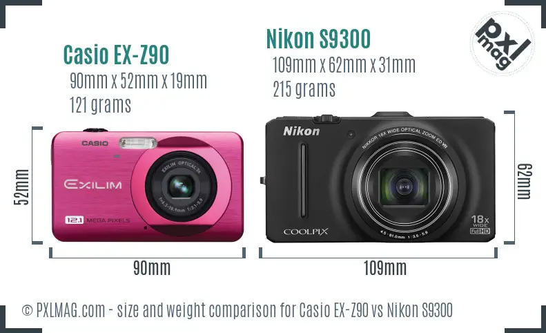 Casio EX-Z90 vs Nikon S9300 size comparison Casio EX-Z90 vs Nikon S9300 size comparison