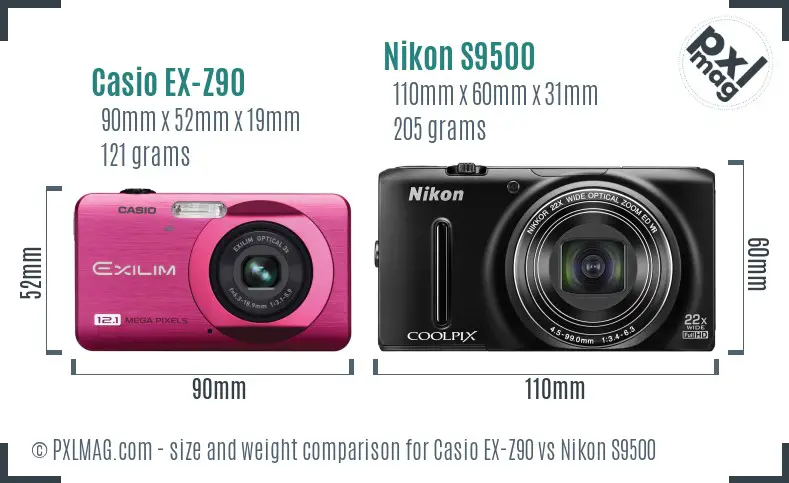 Casio EX-Z90 vs Nikon S9500 size comparison Casio EX-Z90 vs Nikon S9500 size comparison