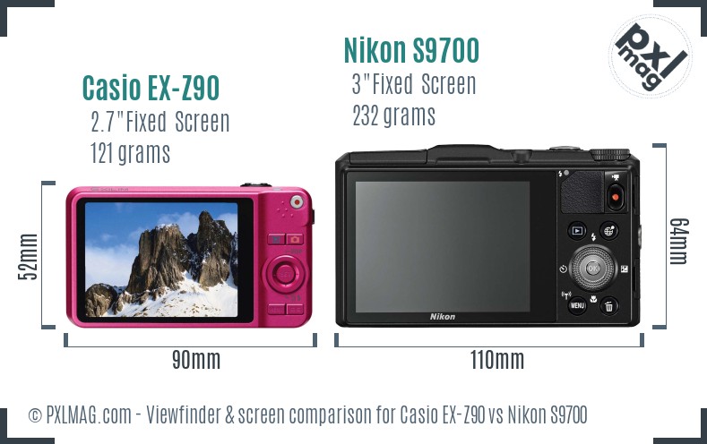 Casio EX-Z90 vs Nikon S9700 Screen and Viewfinder comparison