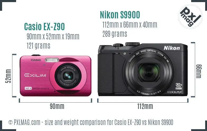 Size comparison between Casio EX-Z90 and Nikon Coolpix S9900
