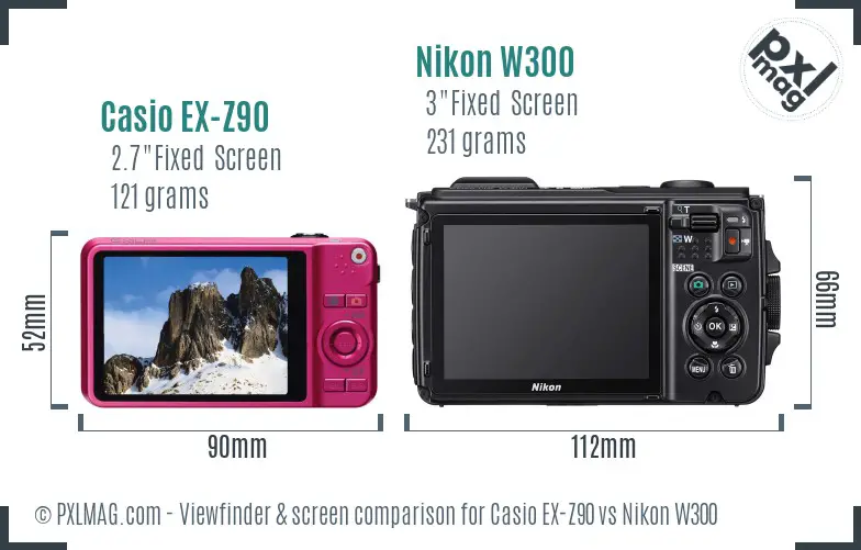 Casio EX-Z90 vs Nikon W300 Screen and Viewfinder comparison