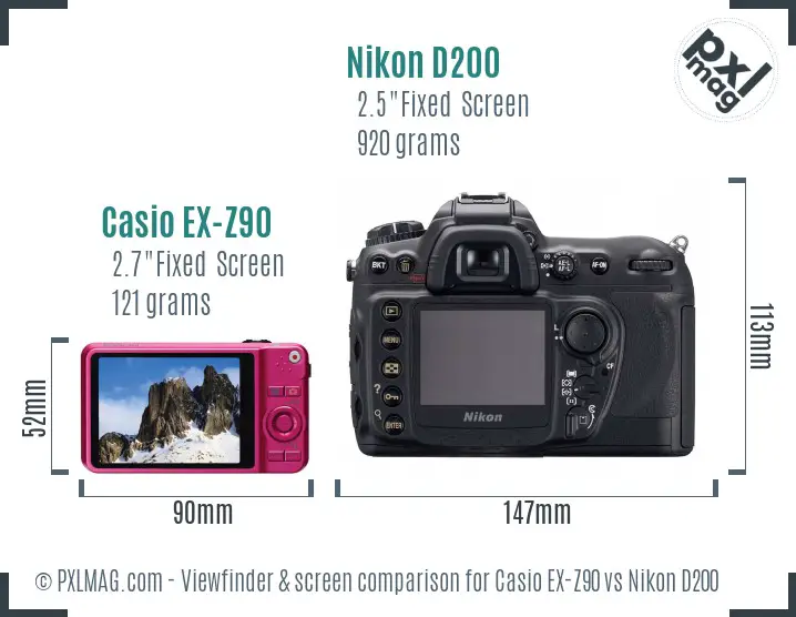 Casio EX-Z90 vs Nikon D200 Screen and Viewfinder comparison
