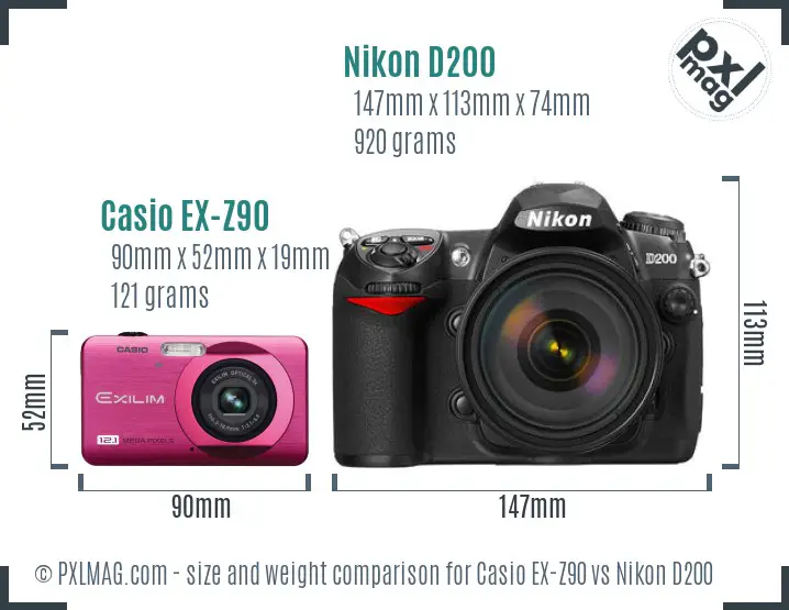 Casio EX-Z90 vs Nikon D200 size comparison