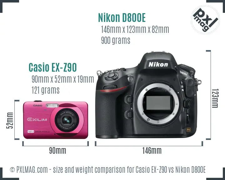 Casio EX-Z90 vs Nikon D800E size comparison