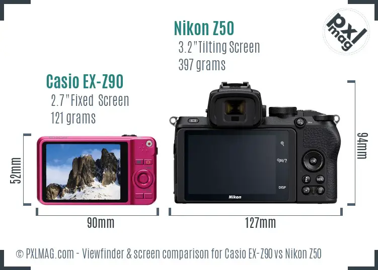 Casio EX-Z90 vs Nikon Z50 Screen and Viewfinder comparison Casio EX-Z90 vs Nikon Z50 Screen and Viewfinder comparison