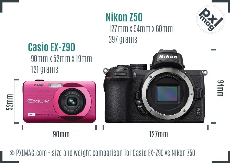 Casio EX-Z90 vs Nikon Z50 size comparison Casio EX-Z90 vs Nikon Z50 size comparison