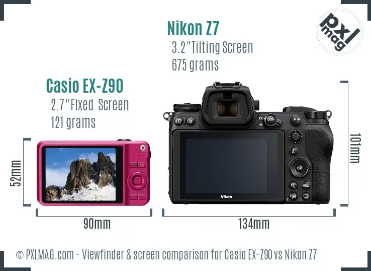 Casio EX-Z90 vs Nikon Z7 Screen and Viewfinder comparison