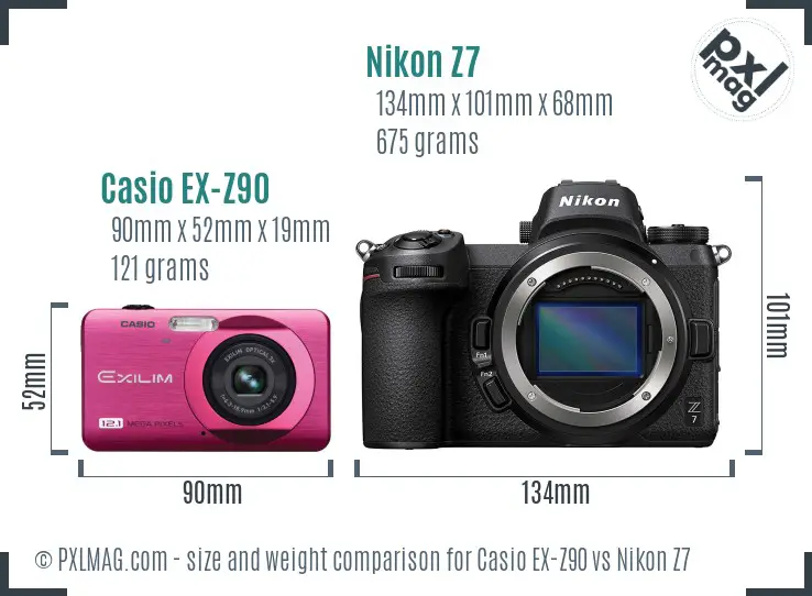 Casio EX-Z90 vs Nikon Z7 size comparison