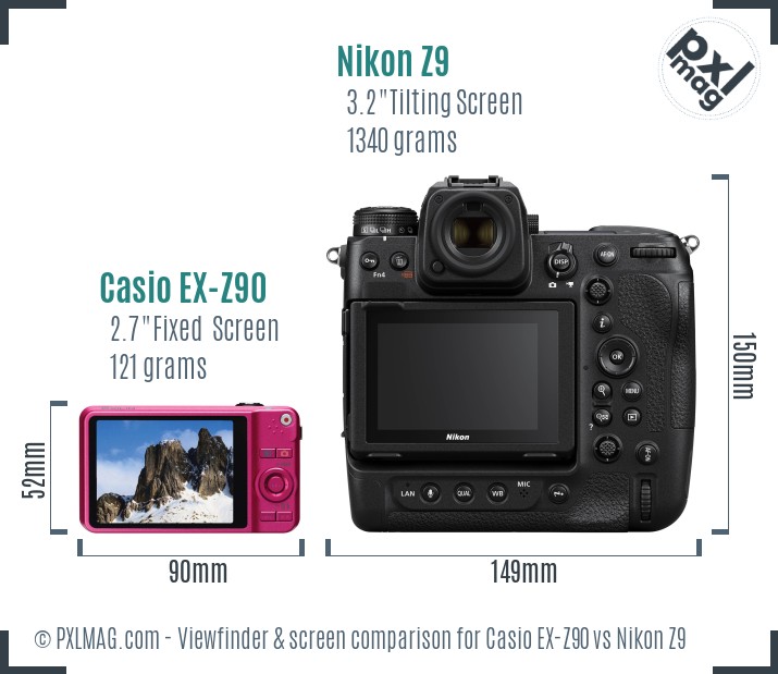 Casio EX-Z90 vs Nikon Z9 Screen and Viewfinder comparison