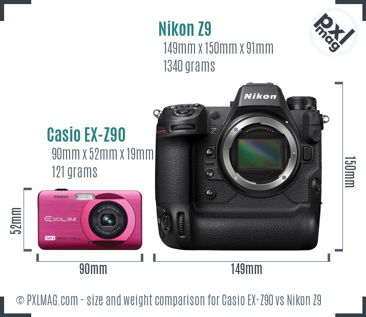 Casio EX-Z90 vs Nikon Z9 size comparison