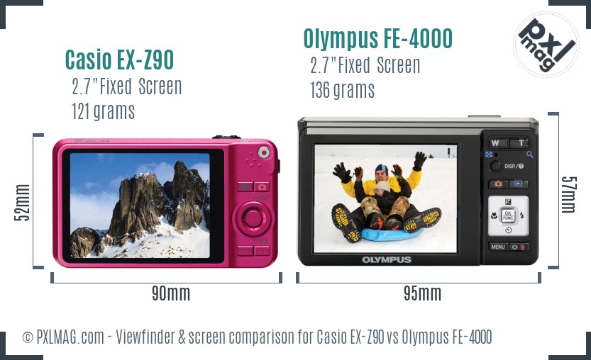 Casio EX-Z90 vs Olympus FE-4000 Screen and Viewfinder comparison